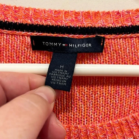 Tommy Hilfiger Pink Orange Gradient Colorblock Cotton Crew Neck Sweater Medium - Picture 7 of 7